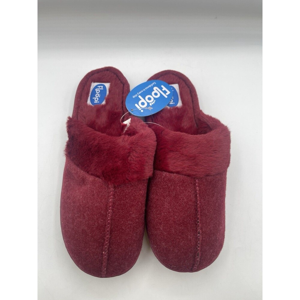 FLOOPI Women's RED FELT FAUX FUR Indoor/Outdoor Memory Foam Slippers 9-10